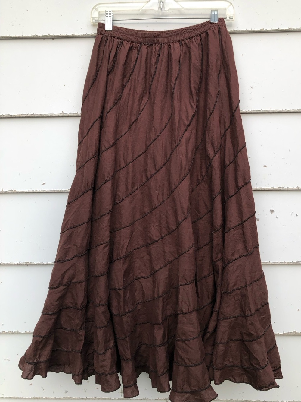 Y2K Flowy Miss Nikky Whimsical Brown Ruffle Tiered Maxi Skirt Western